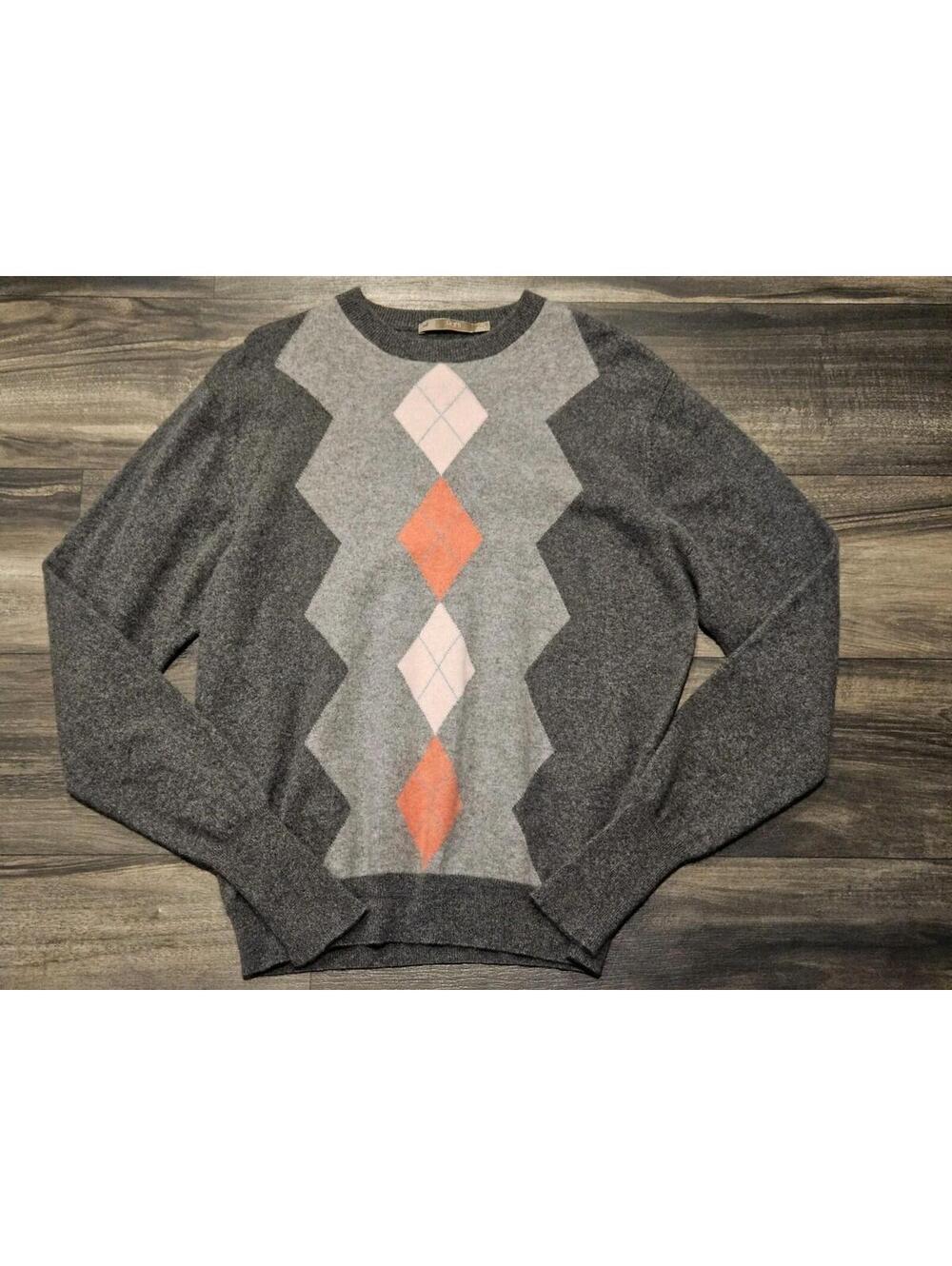 Raffi Pure Cashmere Pullover Sweater Men’s L 52 Black Argyle Australian Made
